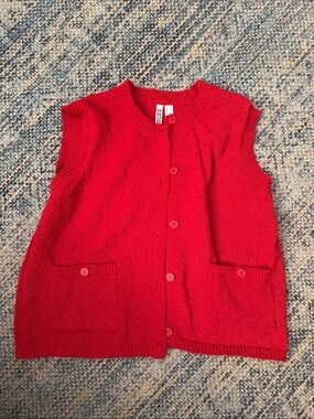 Red Sleeveless Button Vest by Pieces